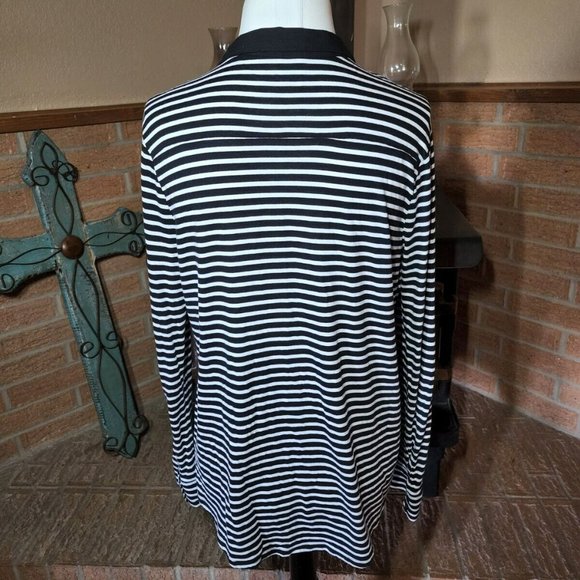 Ann Taylor LOFT Button Top - Black Front - Black and White Striped Back - Size L - Picture 2 of 4
